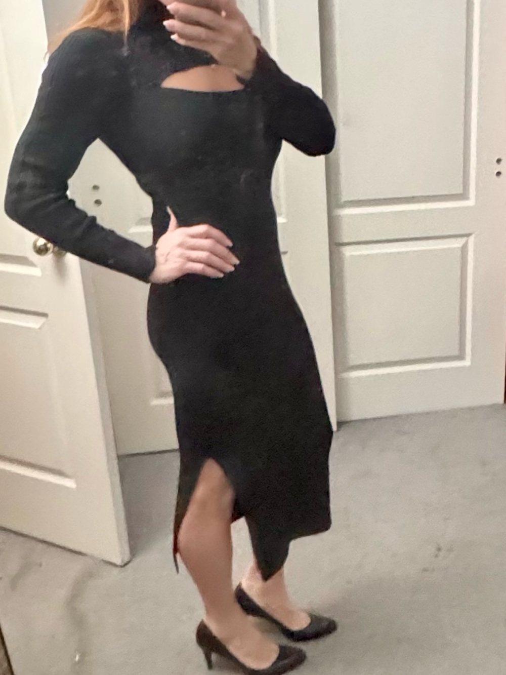 French Connection Black Midi Dress with Cutout